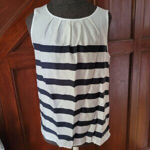 Talbots Womens Sleeveless Striped Top Size 6 White & Navy 100% Lyocell